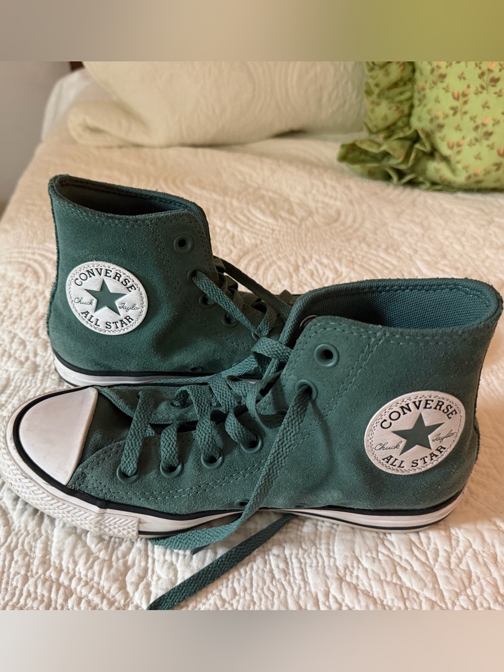 Converse High-Top Sneakers in Green Suede